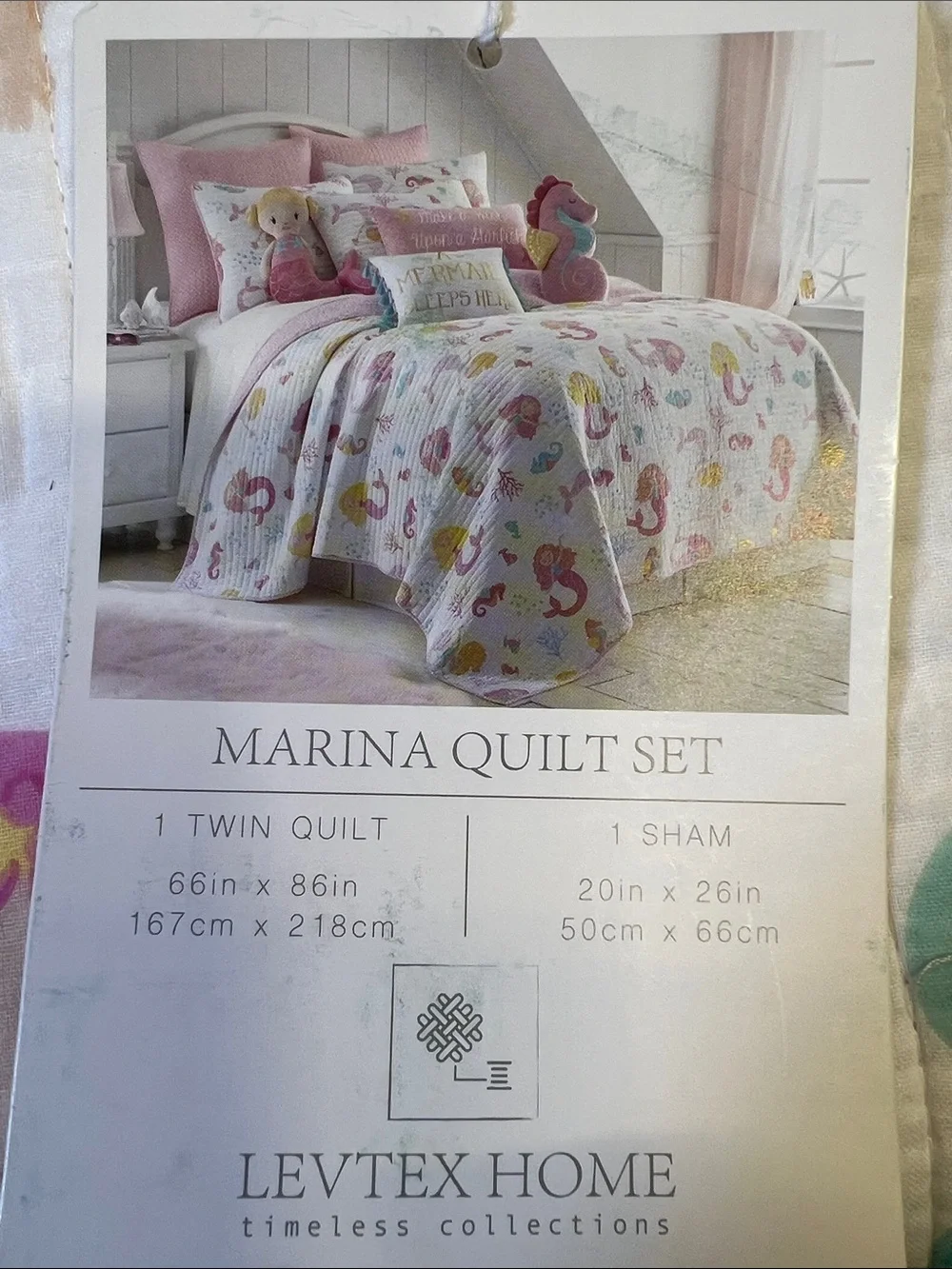 Levtex Mermaid Quilted Coverlet in White with Pink, Yellow & Teal